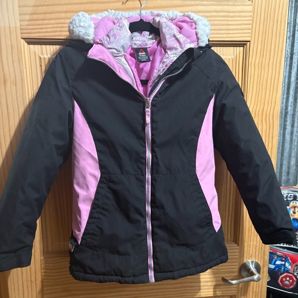 Gerry Girls Ski Snow Jacket Black Pink Insulated Hooded Size M 10 12